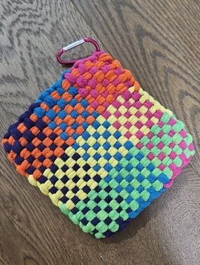 Handwoven Rainbow Check Trivet/Potholder
